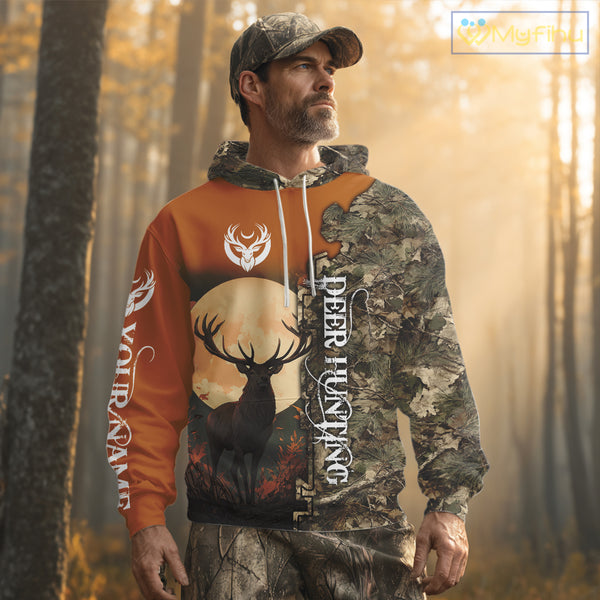 Best Orange Camo Deer Hunting Clothes 3D Full Print Full Moon Buck Design For Deer Hunters NHT41