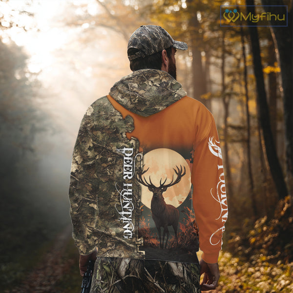 Best Orange Camo Deer Hunting Clothes 3D Full Print Full Moon Buck Design For Deer Hunters NHT41