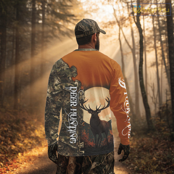 Best Orange Camo Deer Hunting Clothes 3D Full Print Full Moon Buck Design For Deer Hunters NHT41