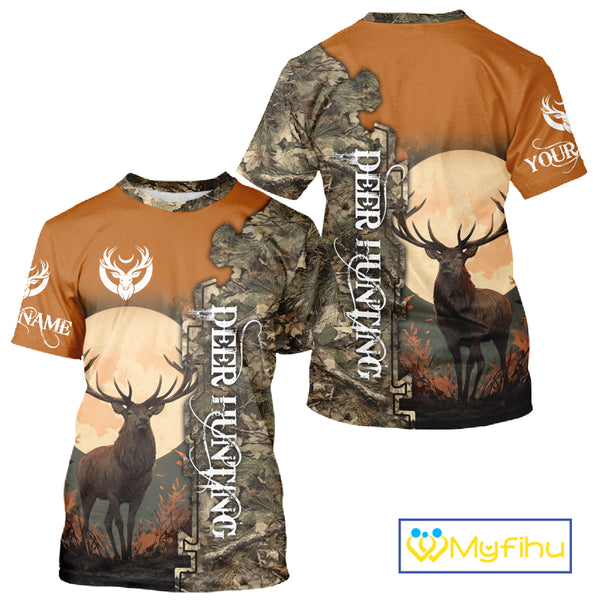Best Orange Camo Deer Hunting Clothes 3D Full Print Full Moon Buck Design For Deer Hunters NHT41
