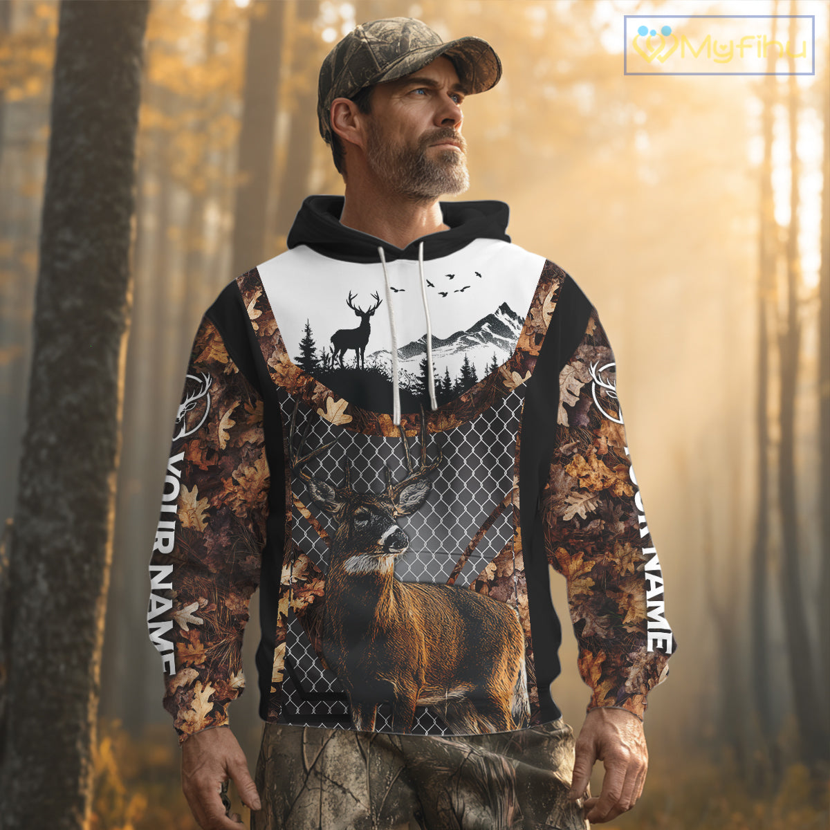 Whitetail Deer Hunting Custom Name Camo Hoodie, Best Deer Hunting Gift For Men NHT368