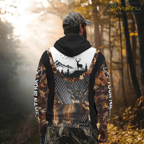 Whitetail Deer Hunting Custom Name Camo Hoodie, Best Deer Hunting Gift For Men NHT368