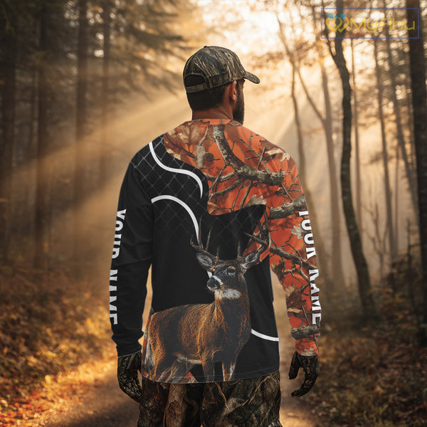 Personalized Whitetail Deer Hunting 3D All Over Printed Hoodie Orange Camo NHT369