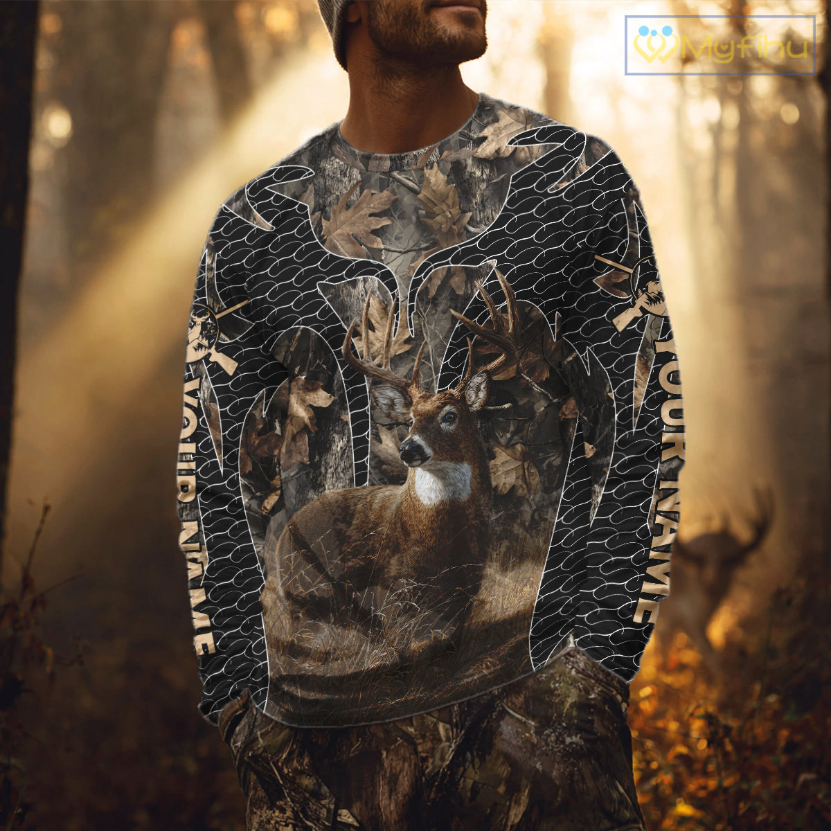 Hunting Camo Hoodie with Majestic Deer Print Outdoor Style, Deer Sweatshirts For Men NHT370
