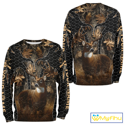 Hunting Camo Hoodie with Majestic Deer Print Outdoor Style, Deer Sweatshirts For Men NHT370