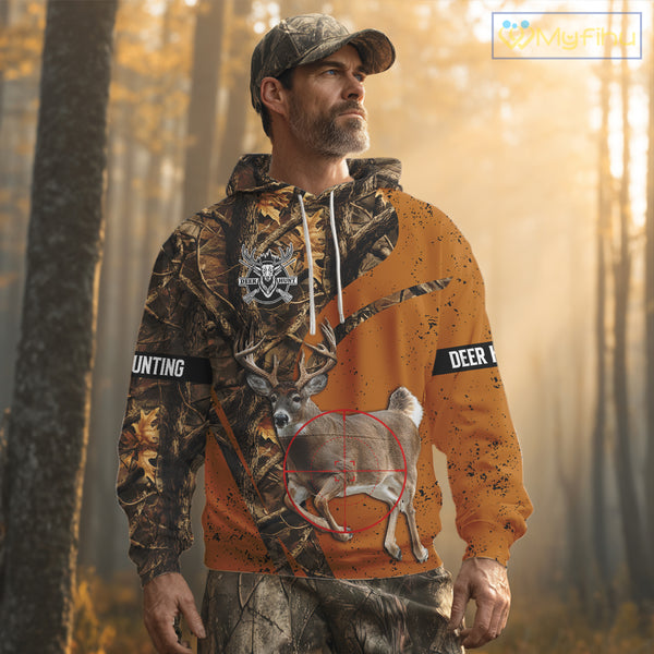 Orange Camo Deer Hunting Shirt, Deer with Scope Silhouette, Whitetail Season NHT238