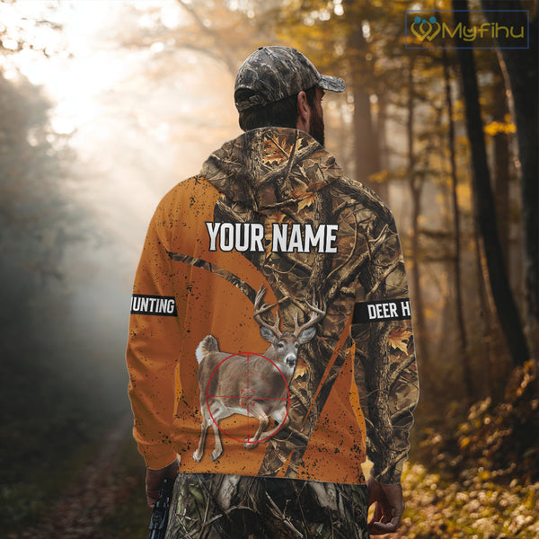 Orange Camo Deer Hunting Shirt, Deer with Scope Silhouette, Whitetail Season NHT238