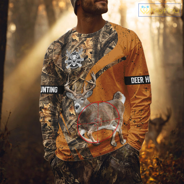 Orange Camo Deer Hunting Shirt, Deer with Scope Silhouette, Whitetail Season NHT238