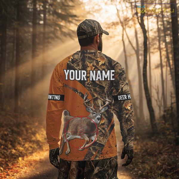 Orange Camo Deer Hunting Shirt, Deer with Scope Silhouette, Whitetail Season NHT238