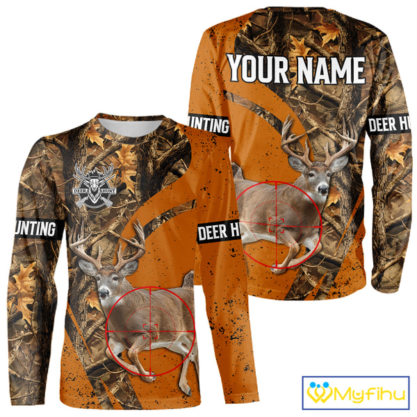 Orange Camo Deer Hunting Shirt, Deer with Scope Silhouette, Whitetail Season NHT238