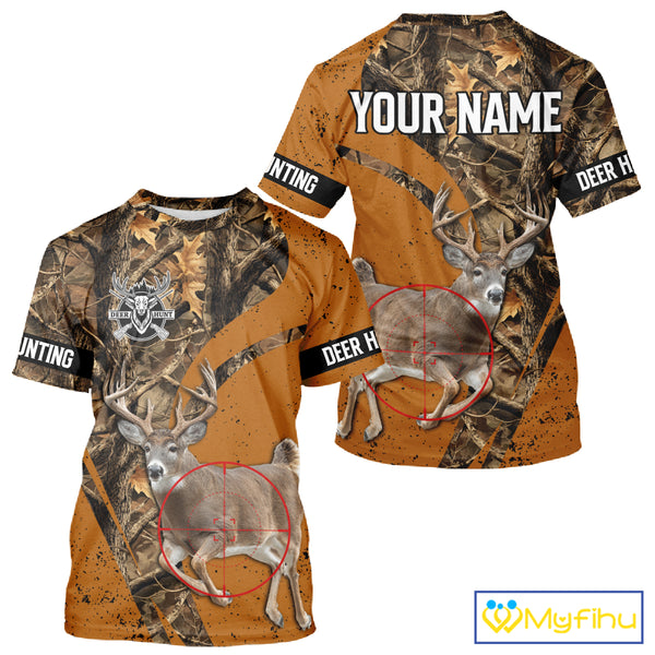 Orange Camo Deer Hunting Shirt, Deer with Scope Silhouette, Whitetail Season NHT238