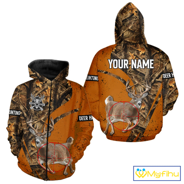 Orange Camo Deer Hunting Shirt, Deer with Scope Silhouette, Whitetail Season NHT238