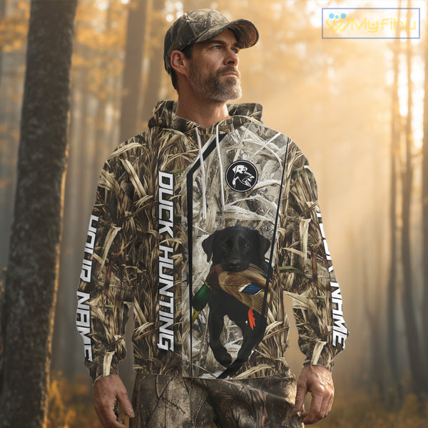 Black Lab Retriever Mallard Duck Hunting Camo Shirt – Perfect Gift for Hunters NHT240