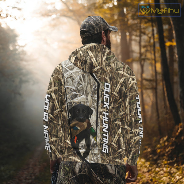 Black Lab Retriever Mallard Duck Hunting Camo Shirt – Perfect Gift for Hunters NHT240