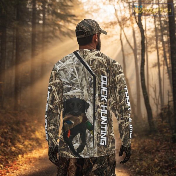Black Lab Retriever Mallard Duck Hunting Camo Shirt – Perfect Gift for Hunters NHT240