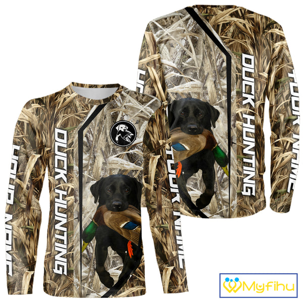 Black Lab Retriever Mallard Duck Hunting Camo Shirt – Perfect Gift for Hunters NHT240