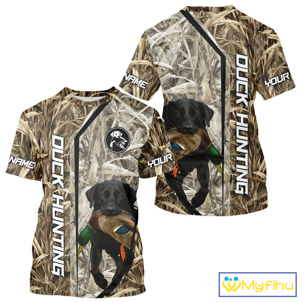 Black Lab Retriever Mallard Duck Hunting Camo Shirt – Perfect Gift for Hunters NHT240