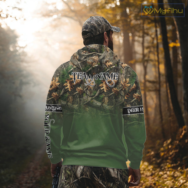 Personalized Green Deer Hunting Camo Full Printing Shirts, Best Hunting Gifts NHT46