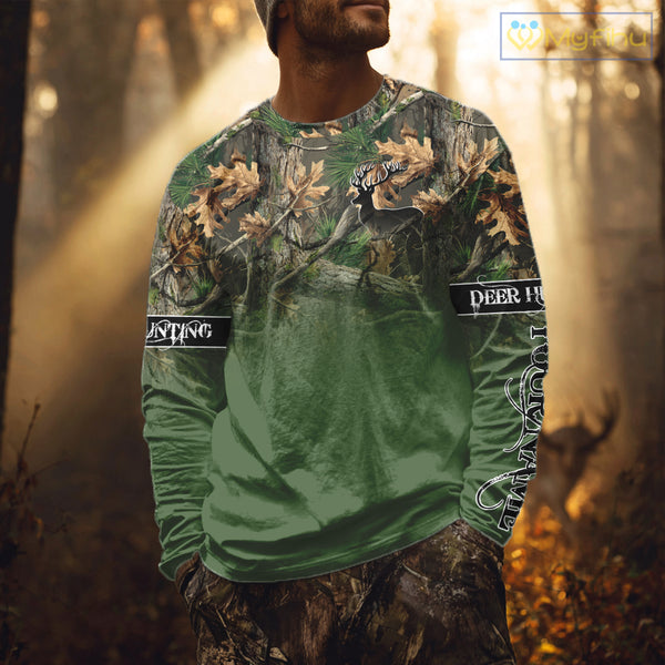 Personalized Green Deer Hunting Camo Full Printing Shirts, Best Hunting Gifts NHT46