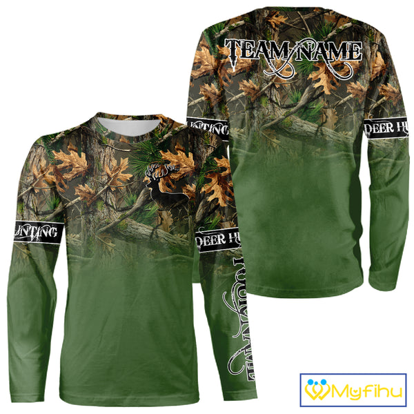 Personalized Green Deer Hunting Camo Full Printing Shirts, Best Hunting Gifts NHT46
