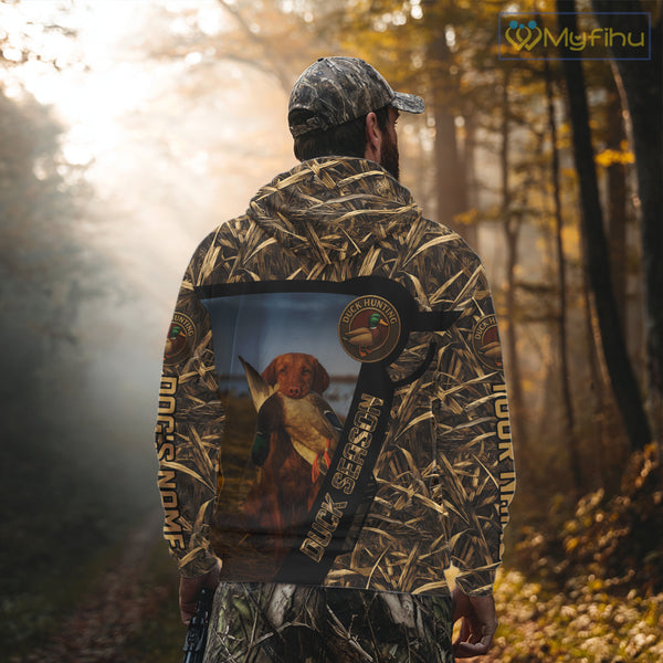 Duck Hunting Shirt Custom Name with Vizsla Dog Camo Hunting Clothes For Duck Hunters NHT153