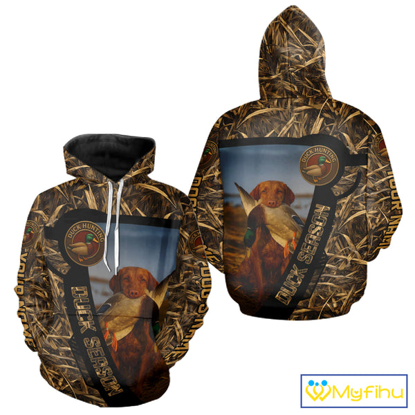 Duck Hunting Shirt Custom Name with Vizsla Dog Camo Hunting Clothes For Duck Hunters NHT153