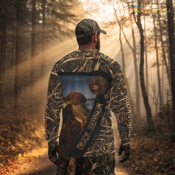 Duck Hunting Shirt Custom Name with Vizsla Dog Camo Hunting Clothes For Duck Hunters NHT153