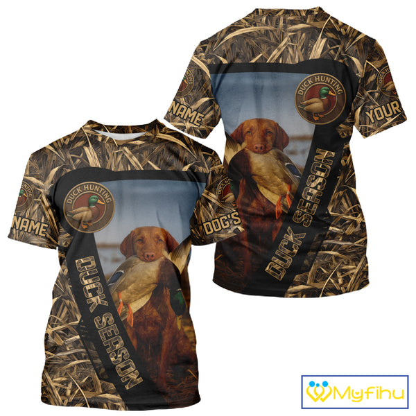 Duck Hunting Shirt Custom Name with Vizsla Dog Camo Hunting Clothes For Duck Hunters NHT153