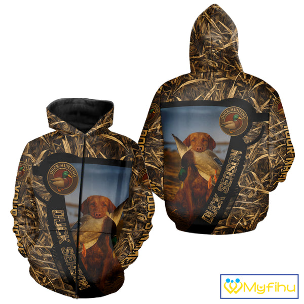 Duck Hunting Shirt Custom Name with Vizsla Dog Camo Hunting Clothes For Duck Hunters NHT153