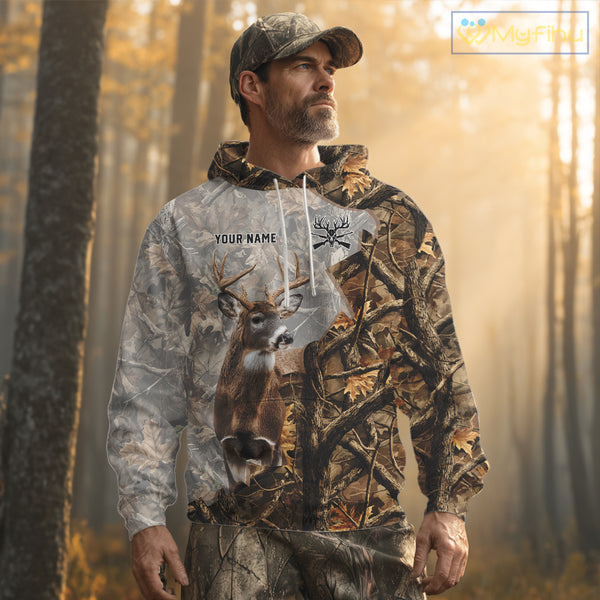Beautiful Deer Hunting 3D Shirt All-Over Print with Deer Buck, Camouflage For Deer Hunters NHT248