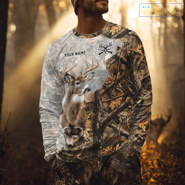 Beautiful Deer Hunting 3D Shirt All-Over Print with Deer Buck, Camouflage For Deer Hunters NHT248