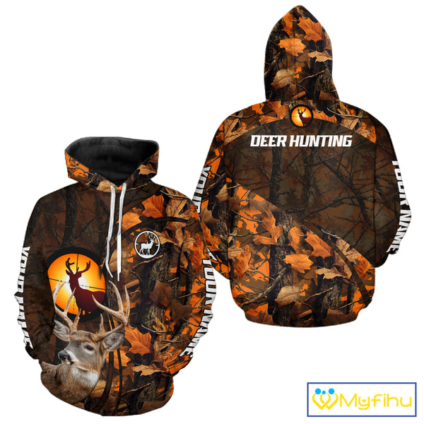 Whitetail Deer Hunting Orange Camo 3D All-Over Printed Shirt, Custom Name Hunting Shirt NHT251