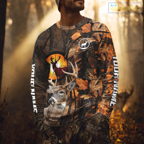 Whitetail Deer Hunting Orange Camo 3D All-Over Printed Shirt, Custom Name Hunting Shirt NHT251