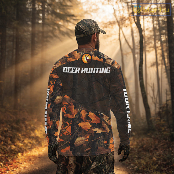 Whitetail Deer Hunting Orange Camo 3D All-Over Printed Shirt, Custom Name Hunting Shirt NHT251