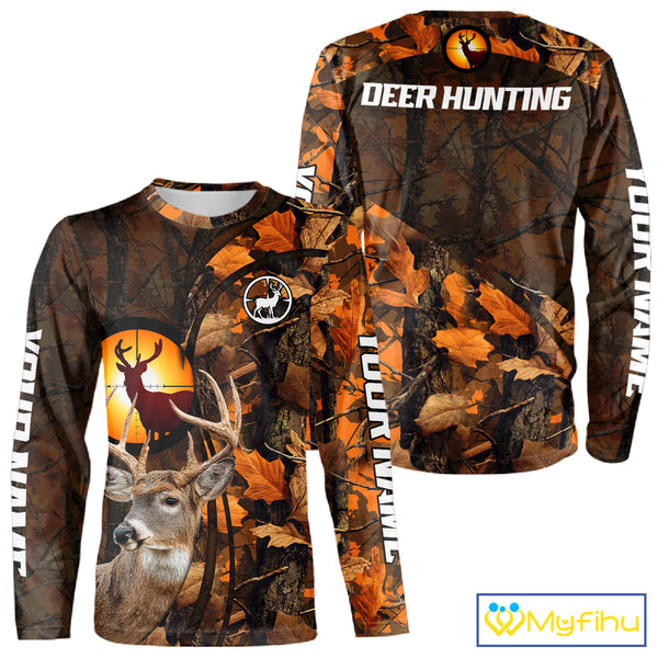 Whitetail Deer Hunting Orange Camo 3D All-Over Printed Shirt, Custom Name Hunting Shirt NHT251