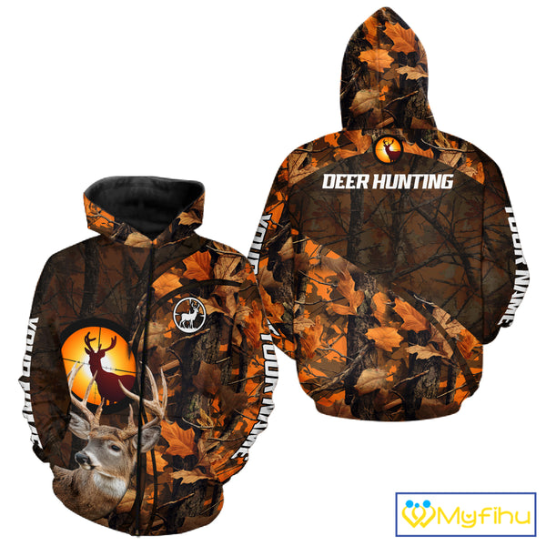 Whitetail Deer Hunting Orange Camo 3D All-Over Printed Shirt, Custom Name Hunting Shirt NHT251