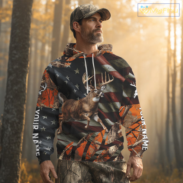 Deer Hunting US Flag 3D All Over Print Shirts, Personalized Hunting Gifts For Deer Hunters NHT316