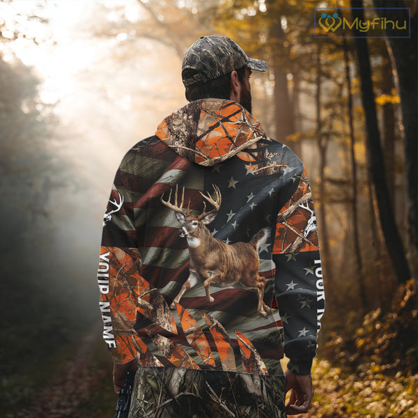 Deer Hunting US Flag 3D All Over Print Shirts, Personalized Hunting Gifts For Deer Hunters NHT316