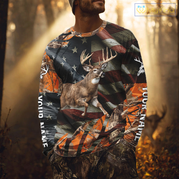 Deer Hunting US Flag 3D All Over Print Shirts, Personalized Hunting Gifts For Deer Hunters NHT316