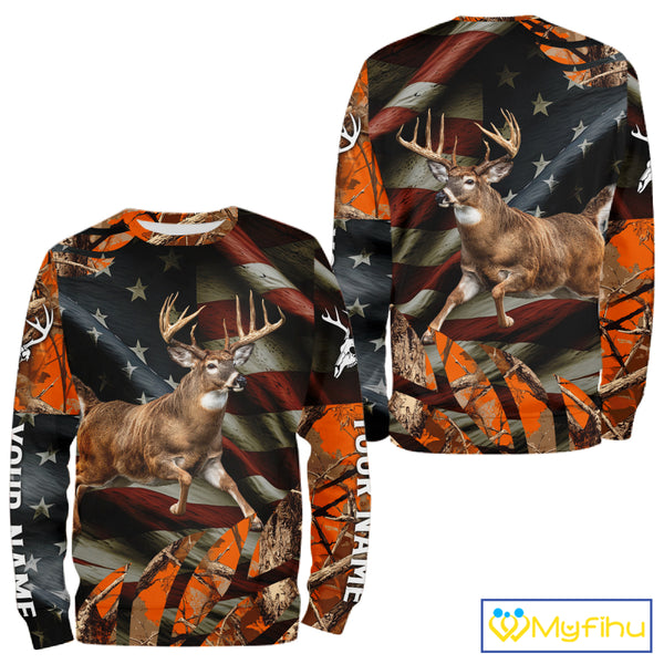 Deer Hunting US Flag 3D All Over Print Shirts, Personalized Hunting Gifts For Deer Hunters NHT316
