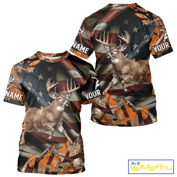 Deer Hunting US Flag 3D All Over Print Shirts, Personalized Hunting Gifts For Deer Hunters NHT316