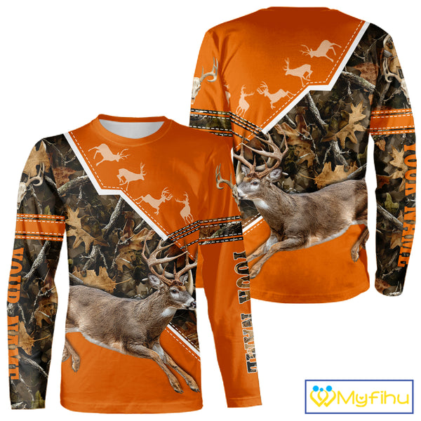 Deer Hunting Big Game Orange Camo Forest Custom Name 3D All Over Print Shirts, Hunting Shirt NHT158