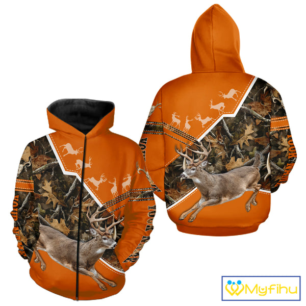Deer Hunting Big Game Orange Camo Forest Custom Name 3D All Over Print Shirts, Hunting Shirt NHT158
