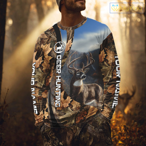 Personalized Deer Hunting Shirt 3D All Over Print with Fall Season Camo Hunting Clothes NHT253