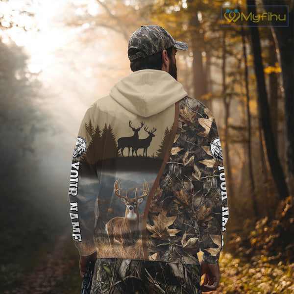 Personalized Deer Hunting 3D All Over Printed Shirts Custom Deer And Mountain Camo Shirt NHT254