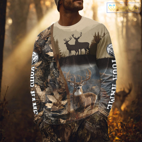 Personalized Deer Hunting 3D All Over Printed Shirts Custom Deer And Mountain Camo Shirt NHT254