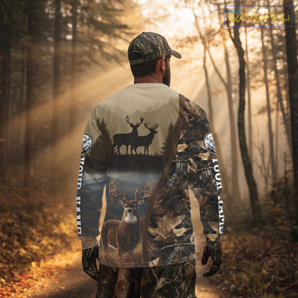 Personalized Deer Hunting 3D All Over Printed Shirts Custom Deer And Mountain Camo Shirt NHT254