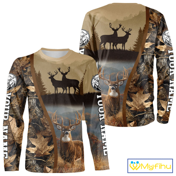 Personalized Deer Hunting 3D All Over Printed Shirts Custom Deer And Mountain Camo Shirt NHT254