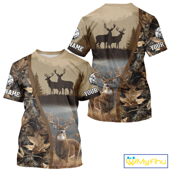 Personalized Deer Hunting 3D All Over Printed Shirts Custom Deer And Mountain Camo Shirt NHT254