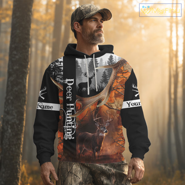 Deer Hunting Camo Custom Name 3D All Over Print Orange Black Best Hunting Clothes For Season NHT256